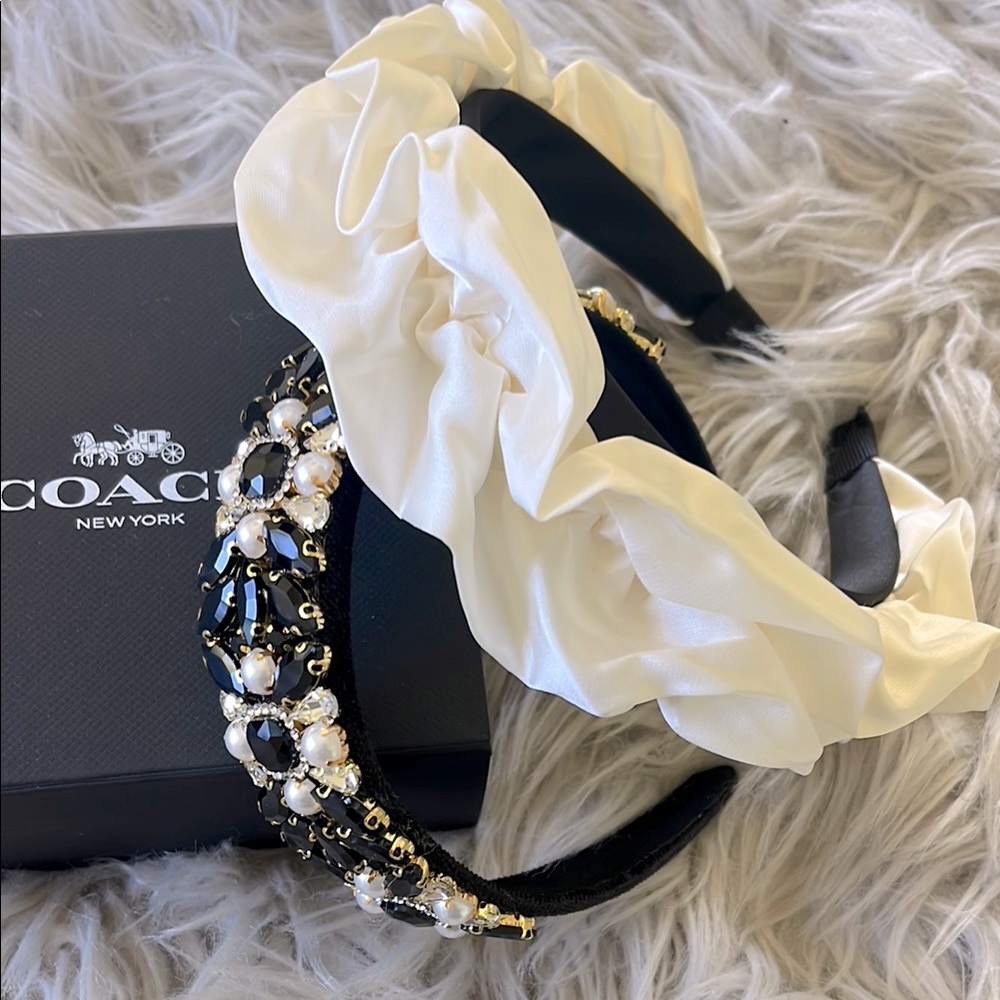 Women's Black and White Headband Set rhinestones and pearls